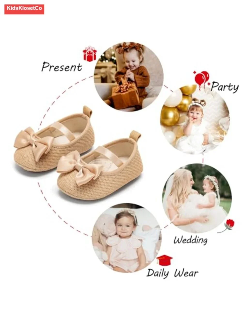 Baby Girl Mary Jane Flats - Soft Rubber Sole Non-Slip Wedding Shoes